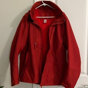 Quechua Decathalon red orange men’s hooded hiking trail waterproof jacket XL